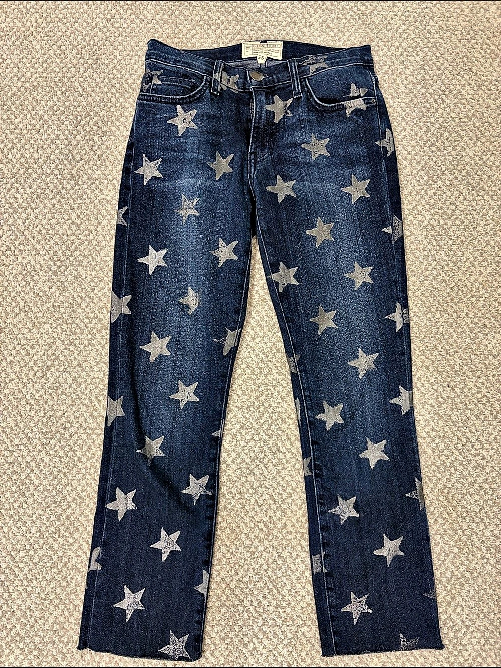 Current/Elliott The Slim Cropped Straight The Rollin w/ Star Cut Hem Star Print